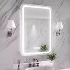 FAMYYT 20 in. W x 28 in. H Rectangular Iron Medicine Cabinet with Mirror, Dimmable LED Light, Anti-Fog and Outlets - Fully Assemble