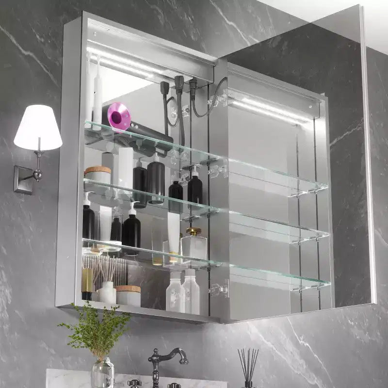 FAMYYT Armoire à pharmacie lumineuse en aluminium de 24 po L x 36 po H avec miroir, intensité variable, anti-buée, entièrement assemblée