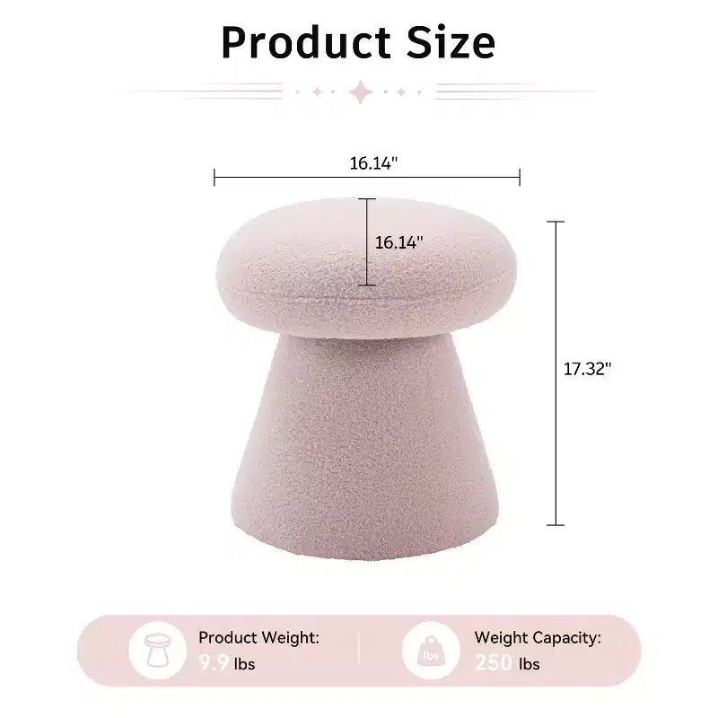 GDFStudio Becka Pouf Ottoman Pivotant en Tissu Teddy en Forme de Champignon avec Cadre en Bois