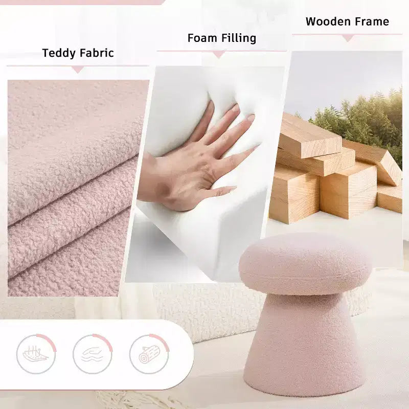 GDFStudio Becka Pouf Ottoman Pivotant en Tissu Teddy en Forme de Champignon avec Cadre en Bois