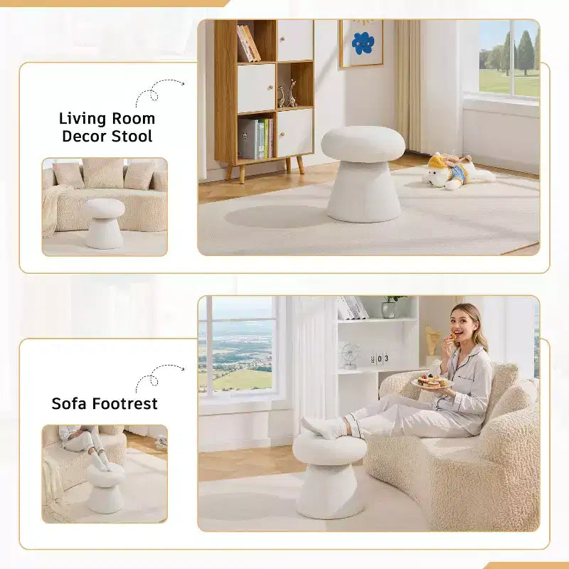 GDFStudio Becka Pouf Ottoman Pivotant en Tissu Teddy en Forme de Champignon avec Cadre en Bois