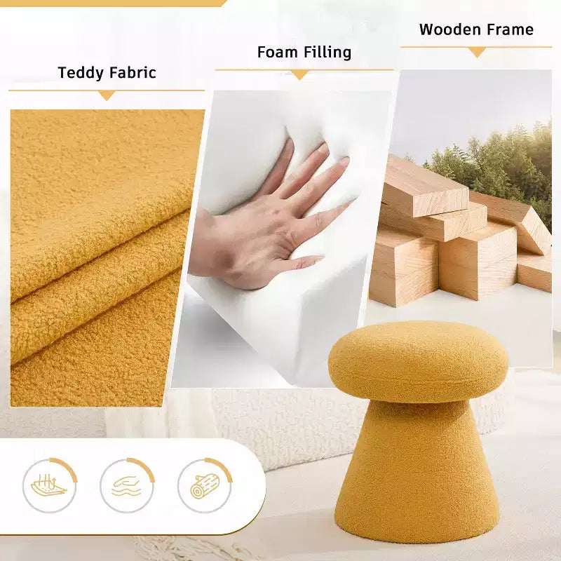 GDFStudio Becka Pouf Ottoman Pivotant en Tissu Teddy en Forme de Champignon avec Cadre en Bois