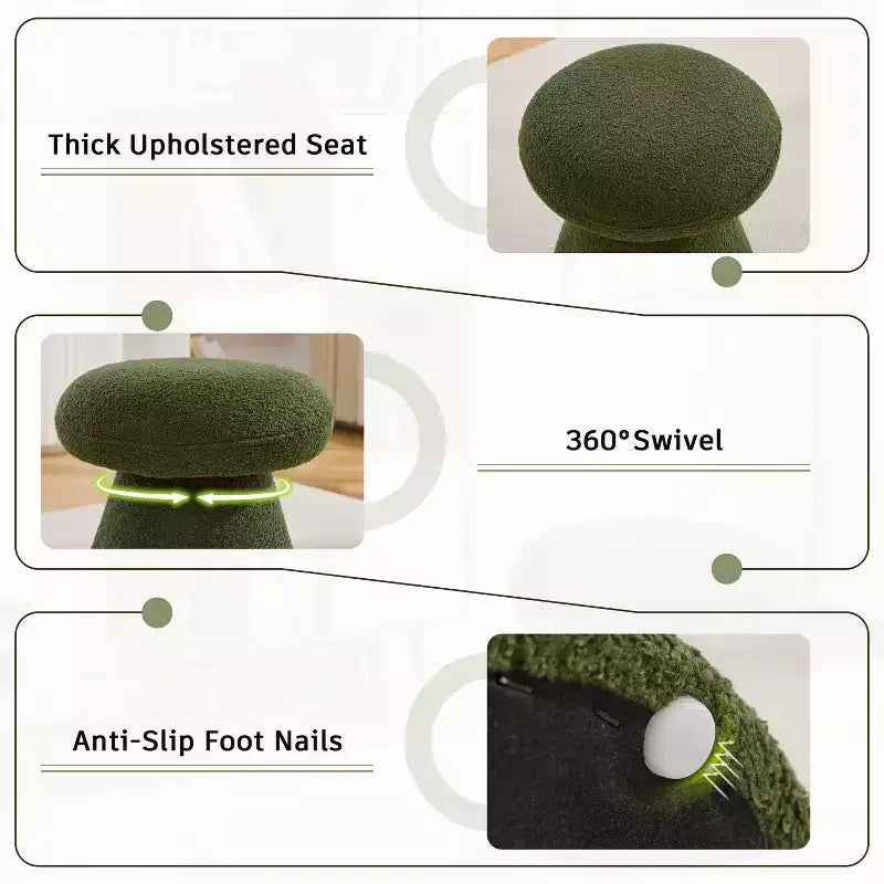 GDFStudio Becka Pouf Ottoman Pivotant en Tissu Teddy en Forme de Champignon avec Cadre en Bois