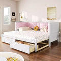 ModernLuxe Twin XL to King Size Expandable Daybed with 2 Drawers, Upholstered Backrest Platform Bed with Pull-Out Trundle, White+Pink