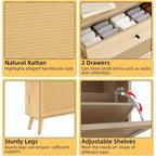 Meuble à chaussures d'entrée en rotin de style ferme, 4 tiroirs rotatifs, 2 tiroirs coulissants, étagère à chaussures cachée, pour couloir, salon
