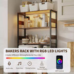 Meuble haut de bar à café de 67 pouces avec lumières LED RGB synchronisées à la musique et prise de courant - Étagère de boulangerie de cuisine avec portes en verre et étagères réglables