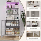 Meuble haut de bar à café de 67 pouces avec lumières LED RGB synchronisées à la musique et prise de courant - Étagère de boulangerie de cuisine avec portes en verre et étagères réglables