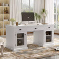 67 Modern Executive Desk with Drawers & Cabinet, Home Office Computer Desk with USB Ports, Writing Table Workstation, White - ModernLuxe