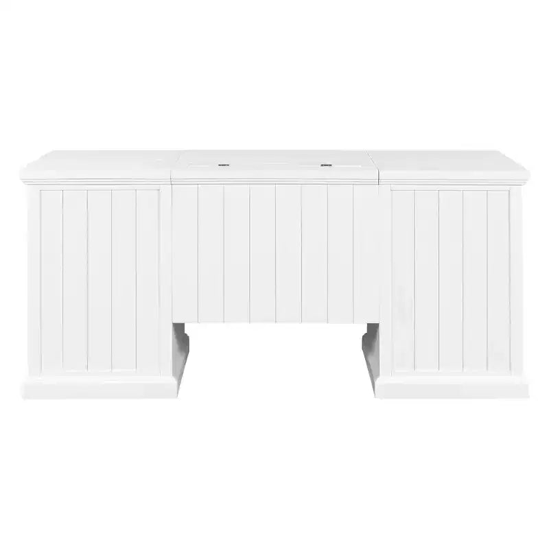 67 Bureau de direction moderne avec tiroirs et armoire, bureau d'ordinateur de bureau avec ports USB, poste de travail, blanc - ModernLuxe