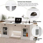 67 Bureau de direction moderne avec tiroirs et armoire, bureau d'ordinateur de bureau avec ports USB, poste de travail, blanc - ModernLuxe