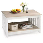 Table basse carrée de style champêtre JIONJOY avec rangement semi-ouvert, table basse rustique pour petits espaces de salon
