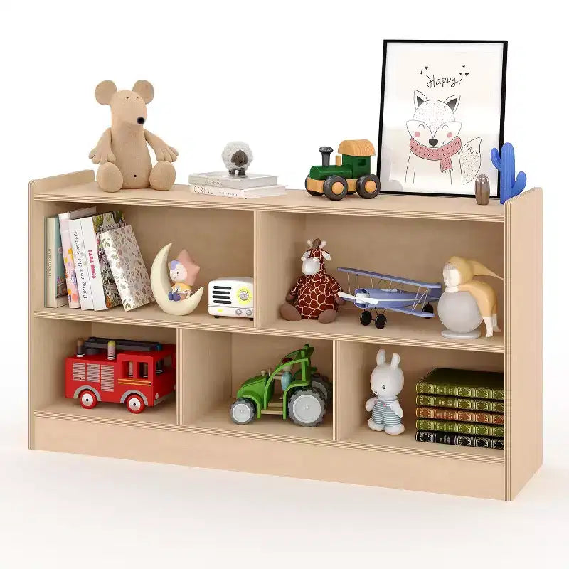 Étagère en bois à 5 sections et 2 niveaux, étagère ouverte pour livres d'enfants, organisateur de jouets, pour la maison, le salon