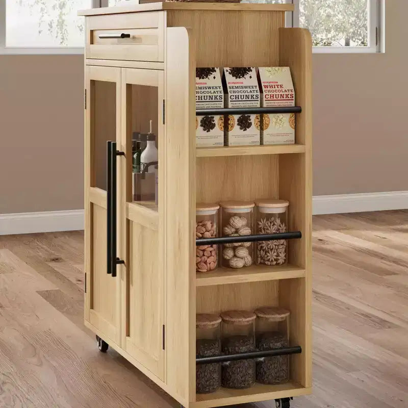 Dessert mobile COZONY avec roues, placard de rangement avec tiroir, étagère à épices et porte-serviettes, chariot de cuisine roulant pour petits espaces