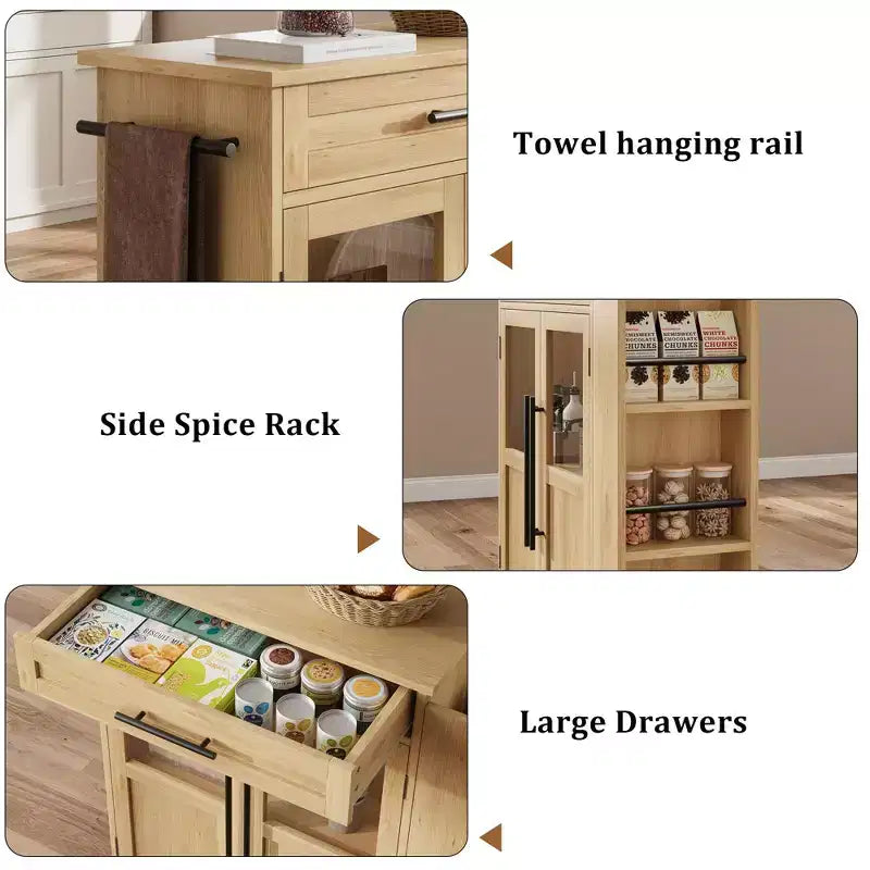 Dessert mobile COZONY avec roues, placard de rangement avec tiroir, étagère à épices et porte-serviettes, chariot de cuisine roulant pour petits espaces