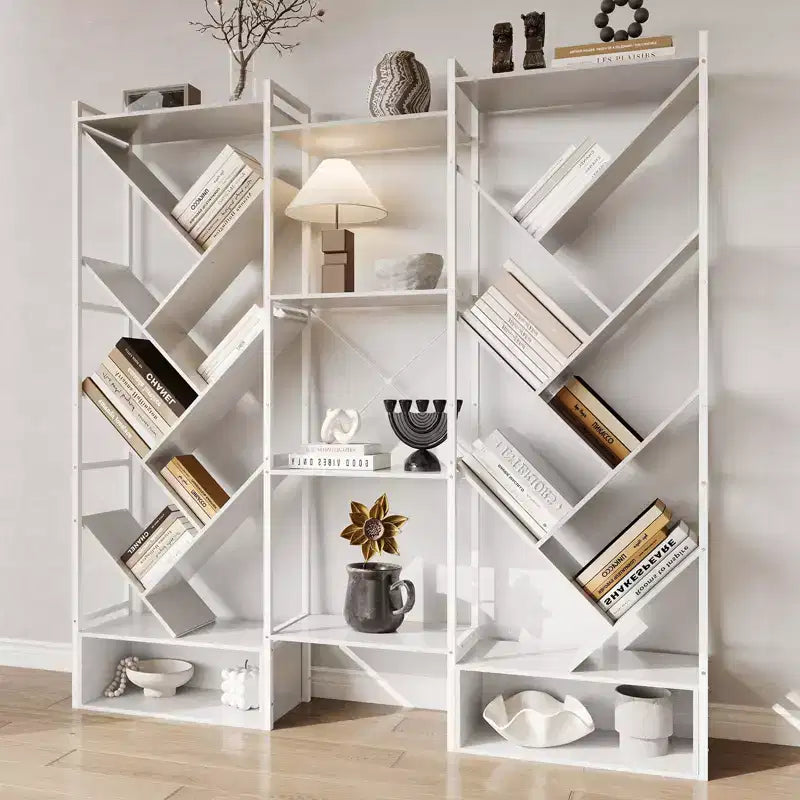 Étagère à livres à 6 niveaux, grande bibliothèque industrielle avec 24 étagères de présentation ouvertes, bibliothèque arbre industrielle, haute étagère en bois sur pied