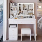 41-Inch Natural Makeup Vanity Desk with Touch-Control LED Mirror, Organized Storage, Matching Stool for Bedroom