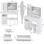 Coiffeuse de 104 cm avec Miroir LED Tactile, Rangement Organisé et Tabouret Assorti pour Chambre à Coucher