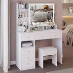 Coiffeuse de 104 cm avec Miroir LED Tactile, Rangement Organisé et Tabouret Assorti pour Chambre à Coucher