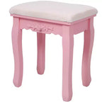 Coiffeuse moderne avec miroir, 4 tiroirs, tabouret assorti pour chambres de filles, finition rose, design peu encombrant