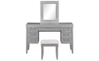 Coiffeuse moderne de 122 cm avec miroir éclairé, 7 tiroirs, tabouret assorti pour chambre à coucher, finition gris-bleu, éclairage dimmable