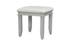 Coiffeuse moderne de 122 cm avec miroir éclairé, 7 tiroirs, tabouret assorti pour chambre à coucher, finition gris-bleu, éclairage dimmable