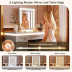 Coiffeuse moderne de 122 cm avec miroir éclairé, 7 tiroirs, tabouret assorti pour chambre à coucher, finition gris-bleu, éclairage dimmable