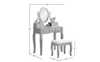 Coiffeuse contemporaine avec miroir, 5 tiroirs, tabouret assorti pour chambre, finition blanche, design peu encombrant
