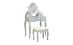 Coiffeuse contemporaine avec miroir, 5 tiroirs, tabouret assorti pour chambre, finition blanche, design peu encombrant
