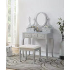 Coiffeuse contemporaine avec miroir, 5 tiroirs, tabouret assorti pour chambre, finition blanche, design peu encombrant