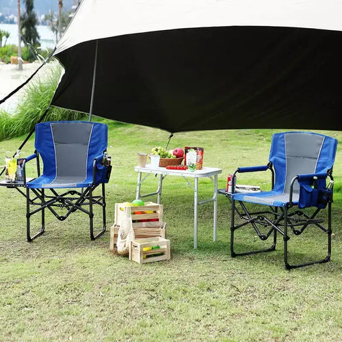 Chaise de camping pliante surdimensionnée Acekool avec table d'appoint et poche, chaise de réalisateur portable pour jardin, parc et plage, capacité de 150 kg