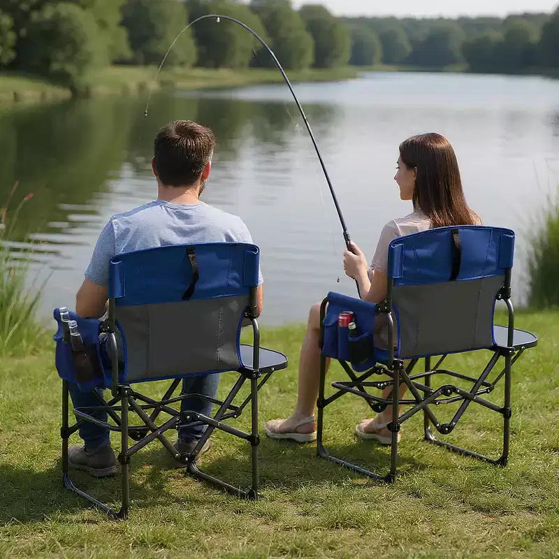 Chaise de camping pliante surdimensionnée Acekool avec table d'appoint et poche, chaise de réalisateur portable pour jardin, parc et plage, capacité de 150 kg