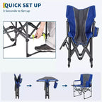 Chaise de camping pliante surdimensionnée Acekool avec table d'appoint et poche, chaise de réalisateur portable pour jardin, parc et plage, capacité de 150 kg