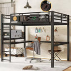 Lit mezzanine en métal Bellemave avec bureau et panneau perforé, horloge et station de charge intégrées, panier de rangement, cadre moderne peu encombrant, tailles Twin XL et Full