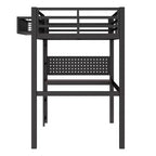 Lit mezzanine en métal Bellemave avec bureau et panneau perforé, horloge et station de charge intégrées, panier de rangement, cadre moderne peu encombrant, tailles Twin XL et Full