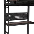 Lit mezzanine en métal Bellemave avec bureau et panneau perforé, horloge et station de charge intégrées, panier de rangement, cadre moderne peu encombrant, tailles Twin XL et Full