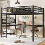 Lit mezzanine en métal Bellemave avec bureau et panneau perforé, horloge et station de charge intégrées, panier de rangement, cadre moderne peu encombrant, tailles Twin XL et Full