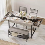 Ensemble de salle à manger 4 pièces avec 2 chaises et 1 banc (table rectangulaire avec deux tiroirs) - Idéal pour la cuisine, la salle à manger ou le jardin