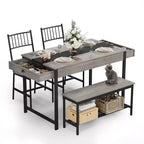 Ensemble de salle à manger 4 pièces avec 2 chaises et 1 banc (table rectangulaire avec deux tiroirs) - Idéal pour la cuisine, la salle à manger ou le jardin