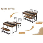 Ensemble de salle à manger 4 pièces avec 2 chaises et 1 banc (table rectangulaire avec deux tiroirs) - Idéal pour la cuisine, la salle à manger ou le jardin