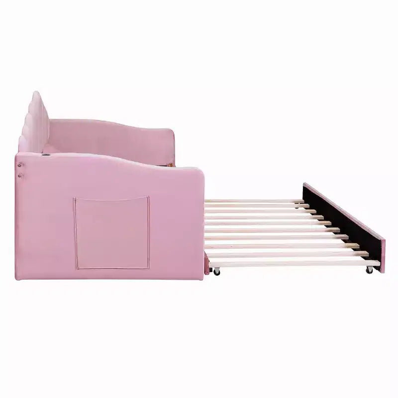 Lit de repos double en velours Luxystar avec lit gigogne et ports de charge