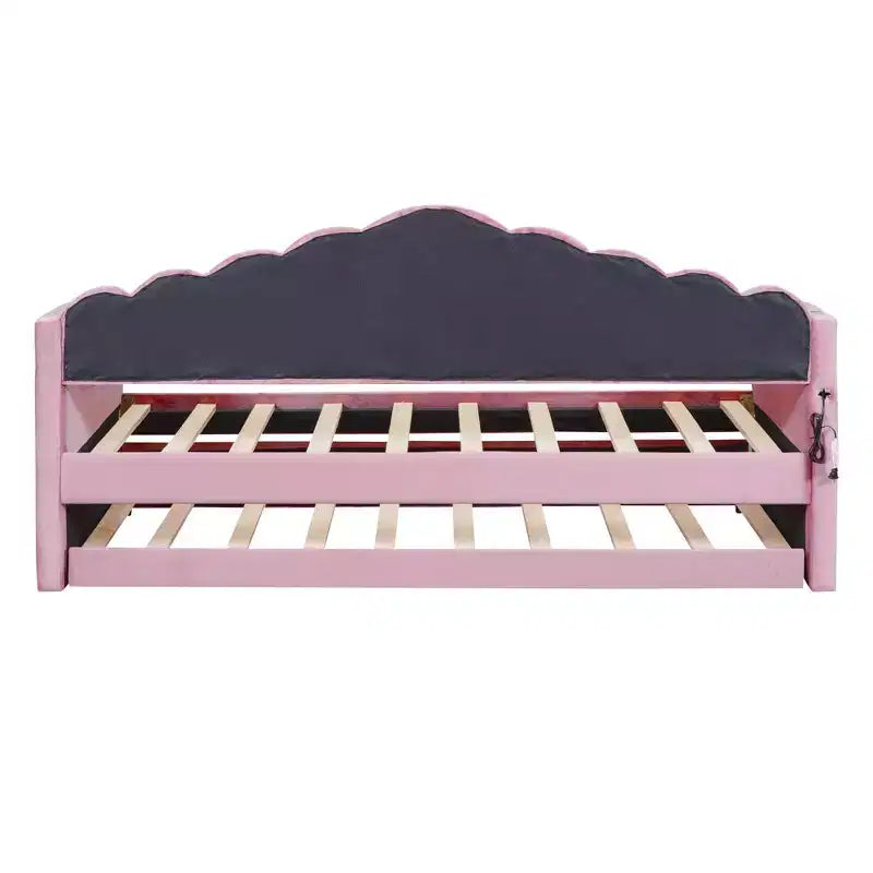 Lit de repos double en velours Luxystar avec lit gigogne et ports de charge