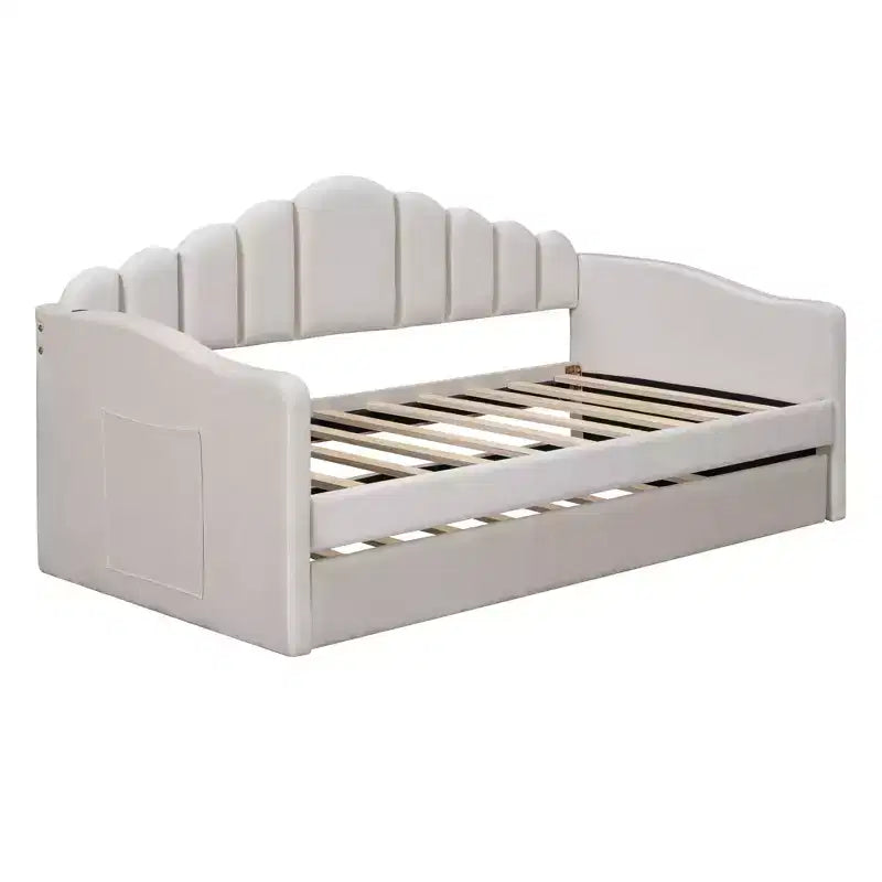 Lit de repos double en velours Luxystar avec lit gigogne et ports de charge