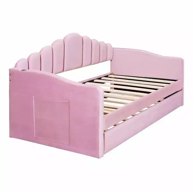 Lit de repos double en velours Luxystar avec lit gigogne et ports de charge