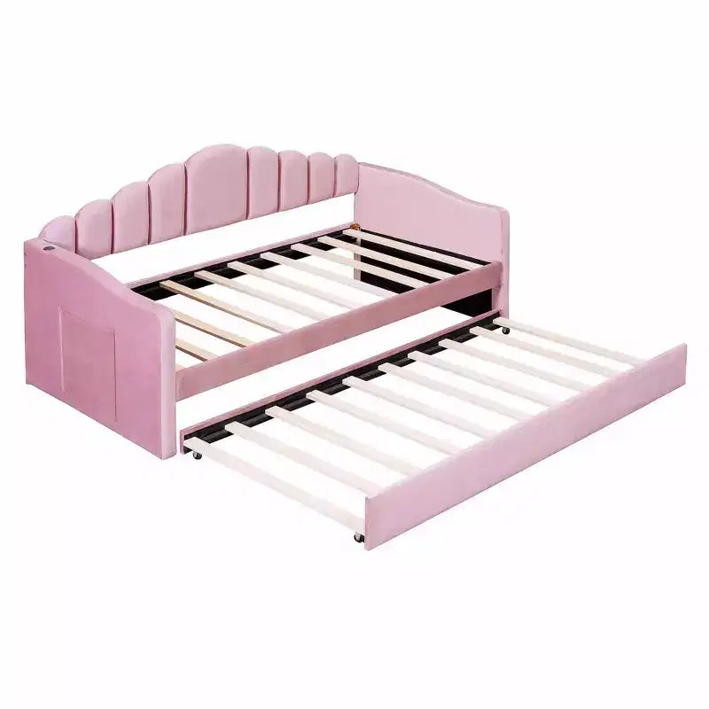Lit de repos double en velours Luxystar avec lit gigogne et ports de charge