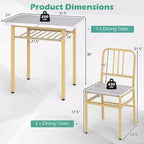 Costway Ensemble Table à Manger Rectangulaire 3 Pièces et Chaises Coin Repas en Bois avec Étagère de Rangement