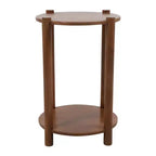 Table d'appoint et de bout ronde élégante pour petits espaces - Base en bois de manguier avec étagère inférieure pour la décoration de chambre et de salon - 22, Beige & Marron