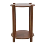 Table d'appoint et de bout ronde élégante pour petits espaces - Base en bois de manguier avec étagère inférieure pour la décoration de chambre et de salon - 22, Beige & Marron