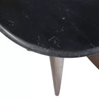 Base en bois de manguier et plateau en pierre pour les petits espaces - Table d'appoint et de bout ronde pour le salon, la chambre et la décoration de la maison - 24, Noir et Marron