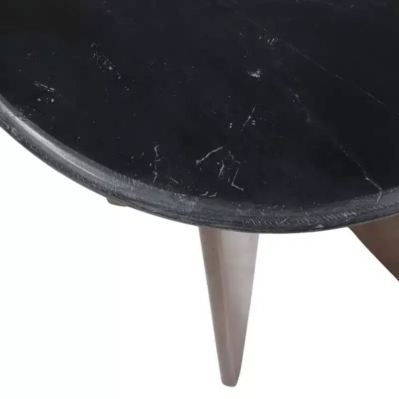 Base en bois de manguier et plateau en pierre pour les petits espaces - Table d'appoint et de bout ronde pour le salon, la chambre et la décoration de la maison - 24, Noir et Marron