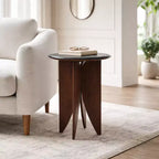 Base en bois de manguier et plateau en pierre pour les petits espaces - Table d'appoint et de bout ronde pour le salon, la chambre et la décoration de la maison - 24, Noir et Marron